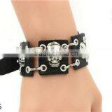 New Model Men Broad Leather Steampunk Skull Bracelets thumbnail-1