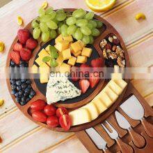 2021 New Design Round Wood Bamboo Chopping Blocks Cutting Board Slide Out Drawer Knives Set Kitchen Bamboo Cheese Board thumbnail-3