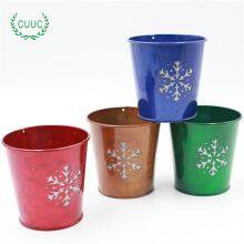 Christmas Flower Pot Planter Metal Bucket Factory for Wholesale Xmas Plant Pot thumbnail-2