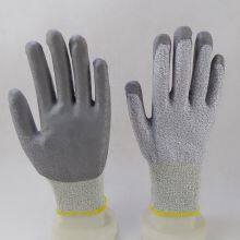 Hppe and Glassfibre Knitted Gray PU Palm Coated Anti-cut Level 5 Safety Work Gloves for Workers thumbnail-1