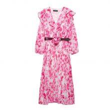 Spring and Summer New European and American Style Women's Fashionable Temperament Long Sleeved Dress With Belt and Printed Dress thumbnail-2