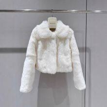 The 2024 Winter New Coat of Shangdong Lao Qian Style Coffee Color Full Genuine Imported Rabbit Fur Fur for Women is Short, Elegant and Slimming thumbnail-2