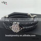 2016 Wholesale Luxury Stingray/ Python Leather Silver Bracelet With Rose Gold Clasps White Diamond thumbnail-3