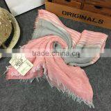 Latest Design Korean Fashion Cotton Linen Striped Fringe Tassel Scarf thumbnail-5