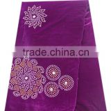 LA26601 purple african heavy velvet lace fabric with rhinestones and stones 2015
