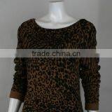 Ladies' Scoop Neck Long Sleeve Pullover Knitted Sweater With Piece Dyed & Leopard Print thumbnail-3