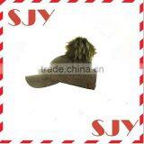 Women's Faux Leather Fur Pom Pom Adjustable Baseball Cap thumbnail-3