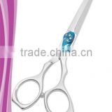 Butterfly hair styling scissors size 5 inch removable finger rest adjustable blue tension dial with pearls mirror finish