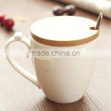 Natural Bamboo Cup Lid for Pure White Bone China Tea Cup thumbnail-1