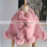 Winter Elegant Kids Women's Real Fox Fur Trim With Cashmere Cape thumbnail-4