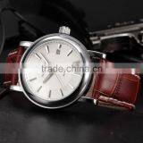 Steel Case White Dial Date Quartz Analog Genuine Leather Band Men Wrist Watch thumbnail-3