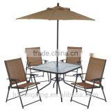 Outdoor 6-Piece Folding Patio Dining Furniture Set With Umbrella thumbnail-1