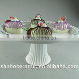 Ceramic Cake Stand , Metal Cake Stand White for Wedding & Party With Dome thumbnail-3