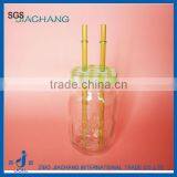 Drinkware Transparent Glass Table Beer Jar With 2 Pieces of Straws thumbnail-1