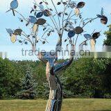 Large Stainless Steel Metal Tree Sculpture With Gold Fruit for Sale thumbnail-2