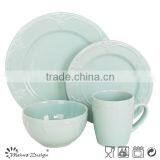 Cheap Ceramic Stoneware Color Glaze Emboss Dinner Set