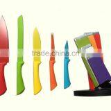 P45-059 6pc Stainless Steel Color Knife Set With Wooden Folding Block thumbnail-2