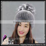 CX-C-245C Custom Cute Pom Pom Rex Rabbit Fur Beanie Hat And Cap Fur Hats thumbnail-1