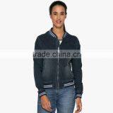 Blue Washed Women Plain Baseball Jacket Outdoor With Zipper Wholesale thumbnail-1