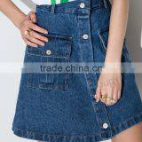 MGOO Imported Factory Manufacturer Fashion Denim Blue Buttons Skirts For Women A Line Knee Length 15144B699 thumbnail-6