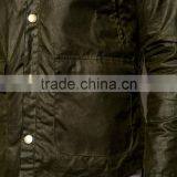2016 Men's Green Leather Cotton Wax Jacket Slim Fit thumbnail-3