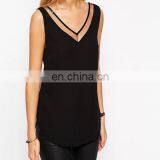 Both Front and Back v Neck New Fashion Chiffon Blouse 2016 With Mesh Insert thumbnail-1