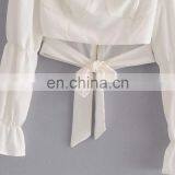 TWOTWINSTYLE Hollow Out Women's Shirt Square Collar Lantern Sleeve Tunic Lace Up Bow Fashion thumbnail-4