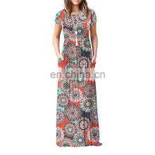 Manufacturers Wholesale Women's Short Sleeve Casual Printed Pocket Dress Women's Clothing thumbnail-4