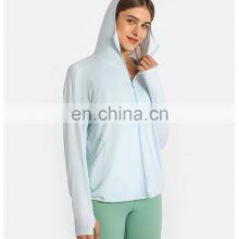 New Outdoor Rash Guard Custom Logo Sportswear Hoodie Jogger Suits Wome Thumb Hole Sun Protection Clothing Yoga Jacket thumbnail-5