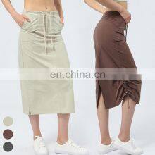 Custom Logo Women Workout Clothing Split A-line Lift Hip Casual Half-body Cargo Dress Gym Fitness Wear Yoga Skirt Sports Dress thumbnail-1