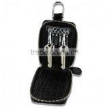 Unisex Genuine Leather Zip Around Key Case Multipurpose Clip Key Chain