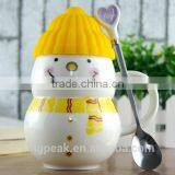 Best Selling 330ml Snowman Customed Ceramic Coffee Mug/Promotion Christmas Gift Coffee Travel Mug With Spoon and Silicone Lid thumbnail-1