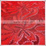 2014 Newest Design Red Flowers Embroidery Design With PU Sequin thumbnail-1