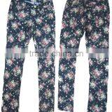 Adults female fashion women flower soft garment wash supper skiny jeans ladies high rise floral print jeans factory