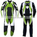 Leather Motor Bike Racing Biker Suit White Green Black Contrasting thumbnail-1
