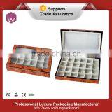 Glass Window Top Wood Veneer Tea Bag Storage Box With Compartments