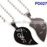 Jewelry Stainless Steel Love Heart Shaped Couple Lovers Doll Pendant Necklace