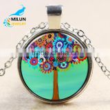 Wholesale Fashion Glass Jewelry Tree Pendant Necklace Time Stone Necklace For Christmas Gift