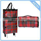 LIGHT WEIGHT LARGE COMPACT FOLDING TARTAN 2 WHEELS TROLLEY SHOPPING BAG