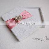 Elegant White Wedding Invitation Card Box With Pearl Brooch