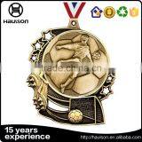 Personalized Custom Hollow Out Casting Embossed Iron Zinc Alloy Antique Gold Brass Plated Football WW2 Sport Medal With Ribbon thumbnail-1