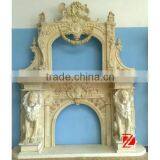 Stone Indoor Double Fireplace With Lion Statue thumbnail-1