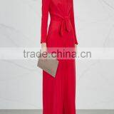 Wholesale Women Apparel Red Stretch Silk Tie-front Wid-leg Jumpsuit(DQE0137J) thumbnail-3