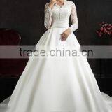 Elegant High Neck Muslim Lace Long Sleeve off White Wedding Dress thumbnail-1