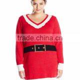 Women Red Sweater Tunic Trim Pattern Christmas Knitwear thumbnail-1