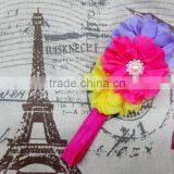 Boutique Chiffon Chic Flower Covered Headbands Beaded Pearl and Rhinestone Buttons thumbnail-3