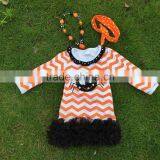 2015 kids halloween dress kids boutique dress girls spider dress orange chervon dress with necklace and headband