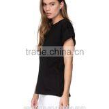 Wholesale Crew Neck Rolled Cuffs Cotton t Shirt Women t Shirts thumbnail-3