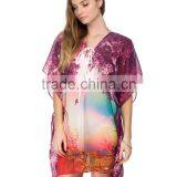 Relaxed Fit Lace v Neck Lakeside Print Kaftan Women Kaftan Dress thumbnail-2