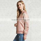 2017 Womens Windproof Satin Contrast Ribbed Knit Trim Bomber Jackets thumbnail-2